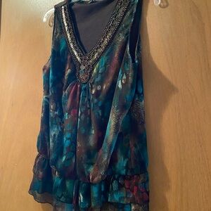 Zac & Rachel Blue Pink Sleeveless Embellished Blouse